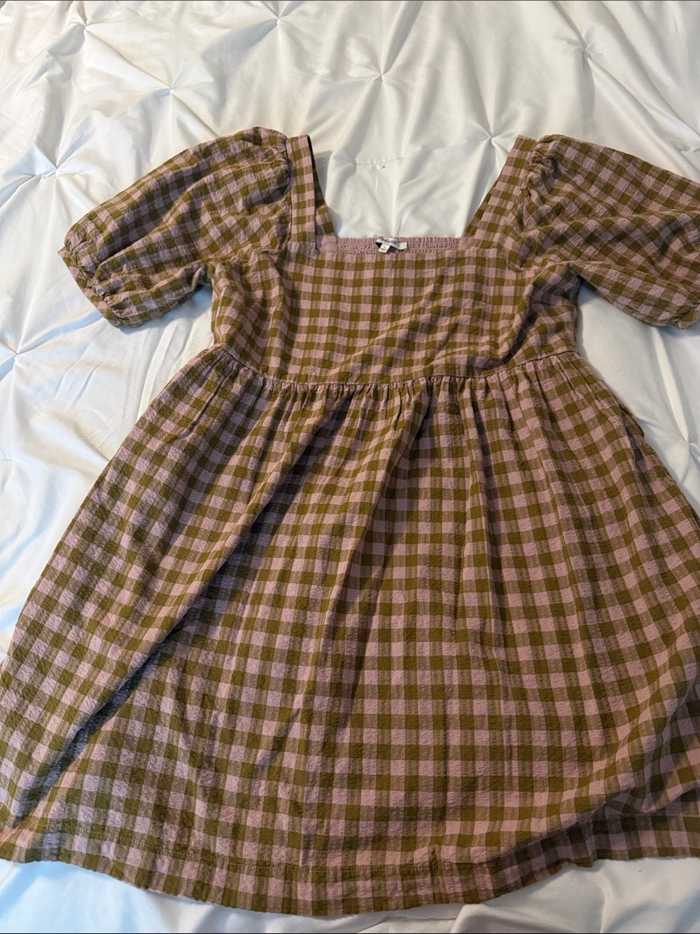 Madewell Square-Neck Puff-Sleeve Dress in Gingham Seersucker - Picture 3 of 4